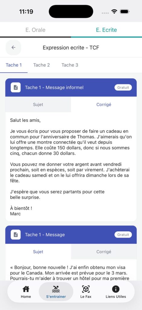 exemple corrigés sur canatef